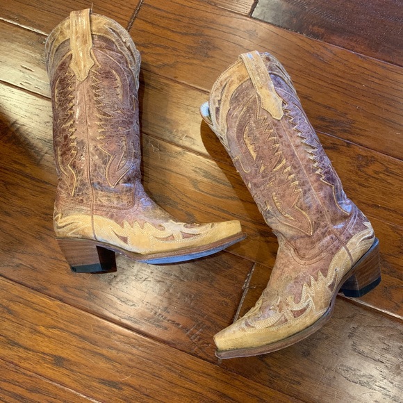 Corral Light Tan Snip Toe Cowboy Cowgirl Boots 7.5 Item # 112 - Picture 2 of 9